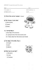 English Worksheet: The universe