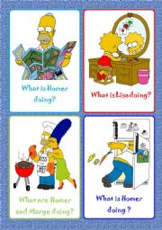 English Worksheet: Present Continuous - 16 Flash-cards [SET 2] - with the Simpsons