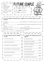 English Worksheet: FUTURE SIMPLE EXERCISES