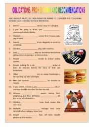 English Worksheet: Obligations, Prohibitions & Recommendations