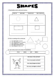 English Worksheet: Shapes - 3 exercises