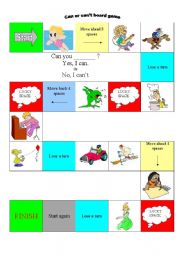 English Worksheet: can/cant board game