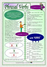 English Worksheet: Phrasal Verbs (with focus on GIVE): Part 1 of 3