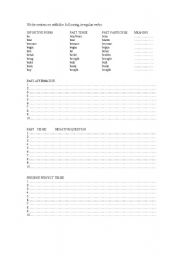 English worksheet: Irregular verbs sentences