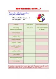 English worksheet: When Was The First Time