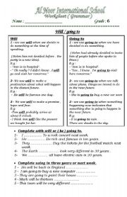 Will-going to Worksheet 