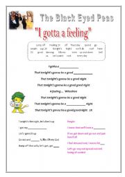 English Worksheet: I gotta a feeling