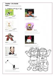 English Worksheet: his or her for kids