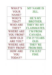 English worksheet: Quesions and answers memory game