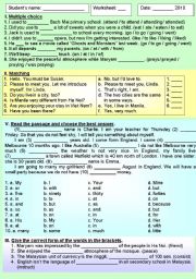 English Worksheet: READING - WRITING EXERCISES 2