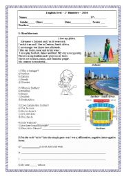 English Worksheet: test - comprehension, past tense:was/were; future: going to; prepositions 