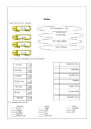 English worksheet: Hours, days of week , articles, and kitchen