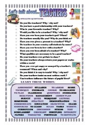 English Worksheet: LETS TALK ABOUT TEACHERS (SPEAKING SERIES 43)