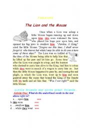 English Worksheet: The Lion and the mouse