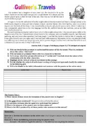 English Worksheet: Jonathan Swift, Gullivers Travels - Passive voice (includes Answer Key)