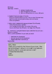 English Worksheet: PET exam Writing part