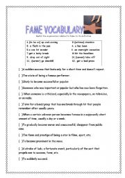 English Worksheet: Fame Vocabulary 