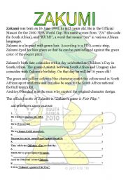 English Worksheet: SOUTH AFRICA 2010 - ZAKUMI