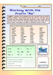 Working With the Prefix Re  Answer Key included