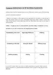 English Worksheet: Business Dinner