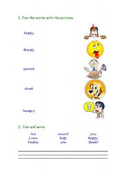English worksheet: Feelings - Match & Complete
