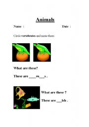 English worksheet: Animals