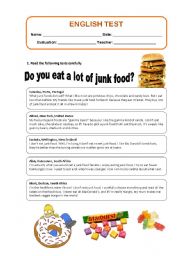 English Worksheet: English Test - Food