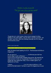 English Worksheet: Severn Cullis Suzuki - The girl who silenced the world