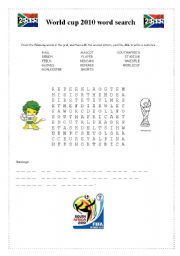 English Worksheet: World cup 2010 word search