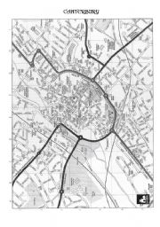 English Worksheet: my trip to england 11:  a day in canterbury map and reading comprehension