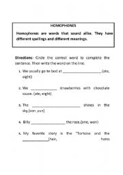 English Worksheet: homophones