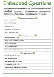 English Worksheet: Embedded Questions