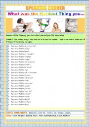 English Worksheet: BACK TO SCHOOL -ICEBREAKER -  WHAT WAS THE HARDEST THING YOU...?