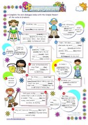 English Worksheet: Dialogue series - Simple Present (all forms) for Elementary students