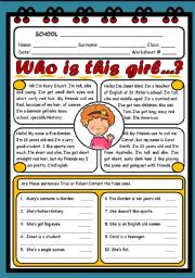 English Worksheet: WHO IS THIS GIRL...? ( 2 PAGES )
