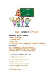 English worksheet: THE SIMPLE FUTURE TENSE