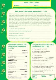 English Worksheet: Quiz World Link 2 - UNit 2