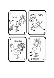 English Worksheet: Farm animals playing cards (1st 6 of 12)