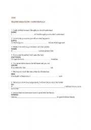 English Worksheet: conditionals transformations FCE test