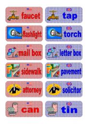 English Worksheet: British English vs American English memory game - set 6