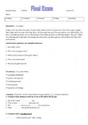 English Worksheet: final exam for 2ESA (adults)