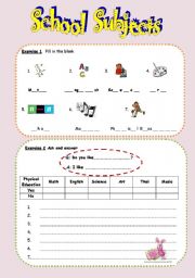 English Worksheet: school subject, speaking practice and verb to do