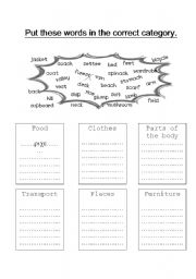 English Worksheet: category