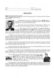 English Worksheet: Abraham Lincolns biograohy