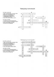 English Worksheet: Thanksgiving crossword puzzle (with answers)