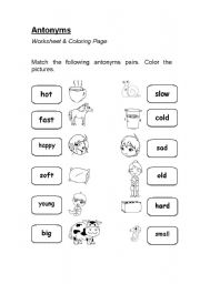 English Worksheet: Antonyms (worksheet & coloring page)