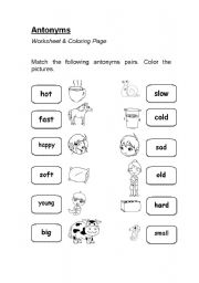 English Worksheet: Antonyms (worksheet & coloring page)