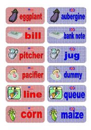 English Worksheet: British English vs American English memory game - set 5