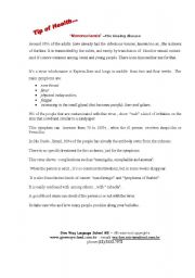 English Worksheet: Mononucleosis The kissing disease