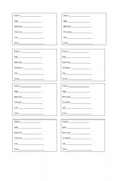 English Worksheet: Oral activity card